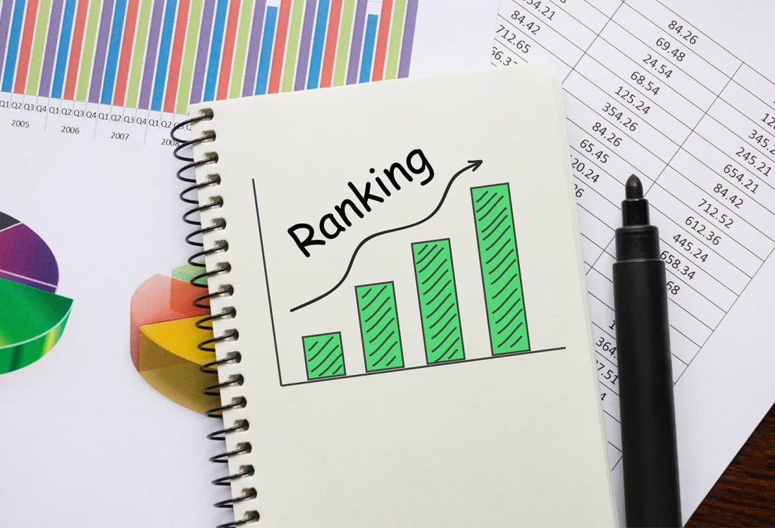 Tableau de bord SEO avec trafic organique, positions et conversions par mois